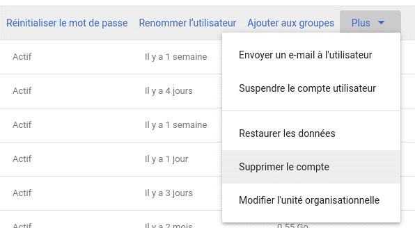 transfère de propriété dans G-suite